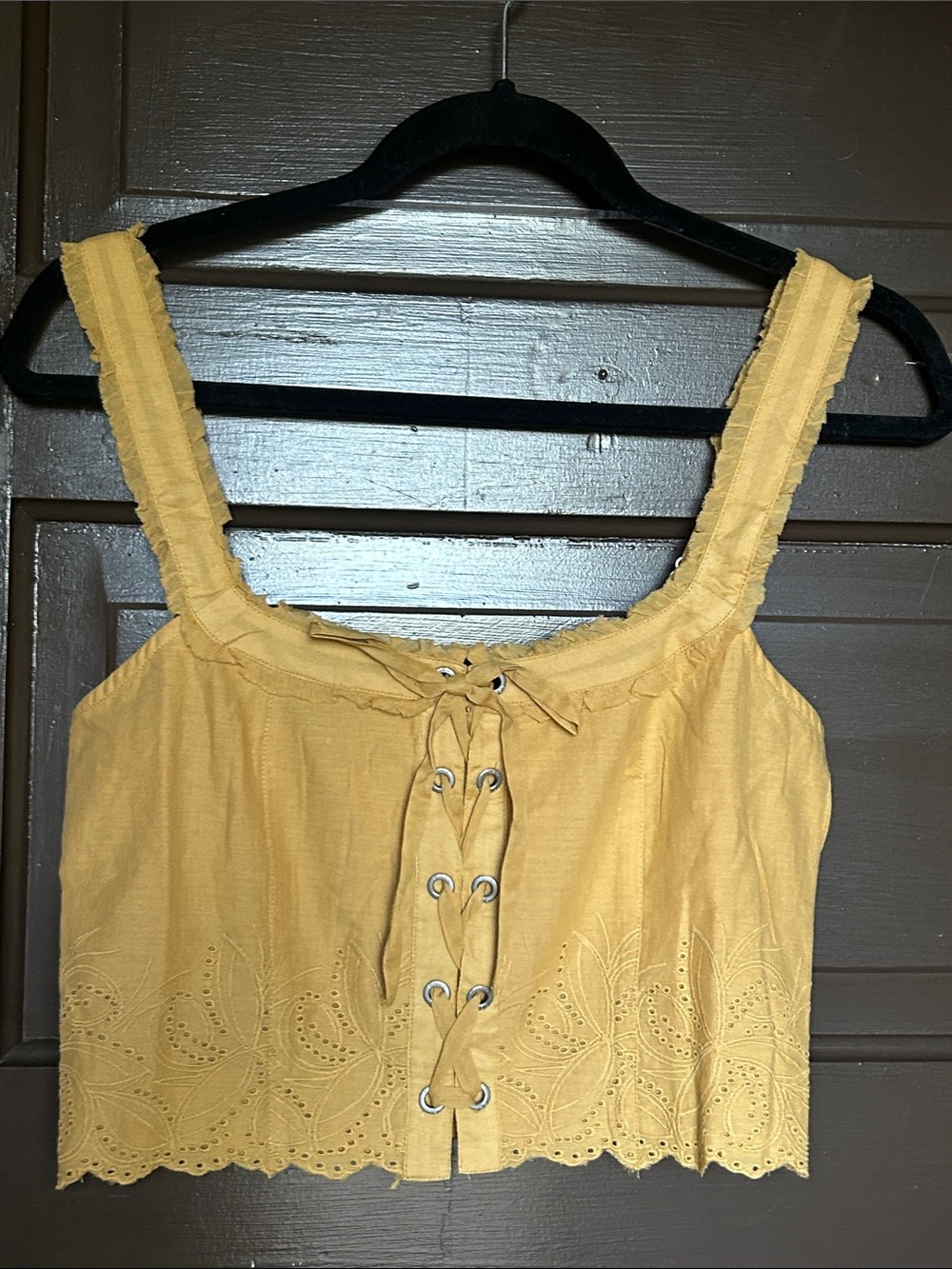 Roxy Mustard Yellow Smocked Crop Top